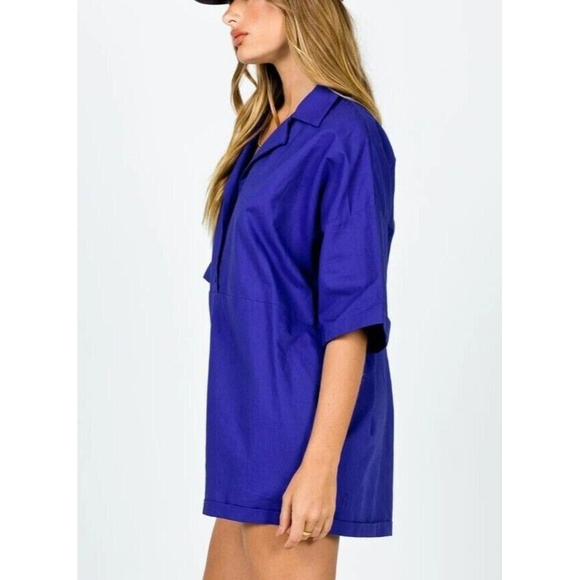 PRINCESS POLLY Sinclair Oversized Playsuit Romper Blue Small Linen Blend NWT - Picture 2 of 11